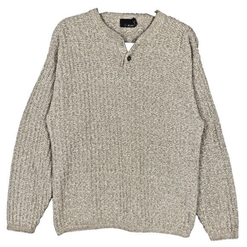 Bill Blass Henley Sweater Mens Small Tan Marled Cotton Blend Vintage 90s Knit